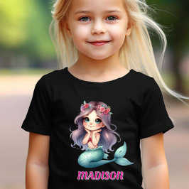 Camiseta Nombre de niñas sirena personalizado negro