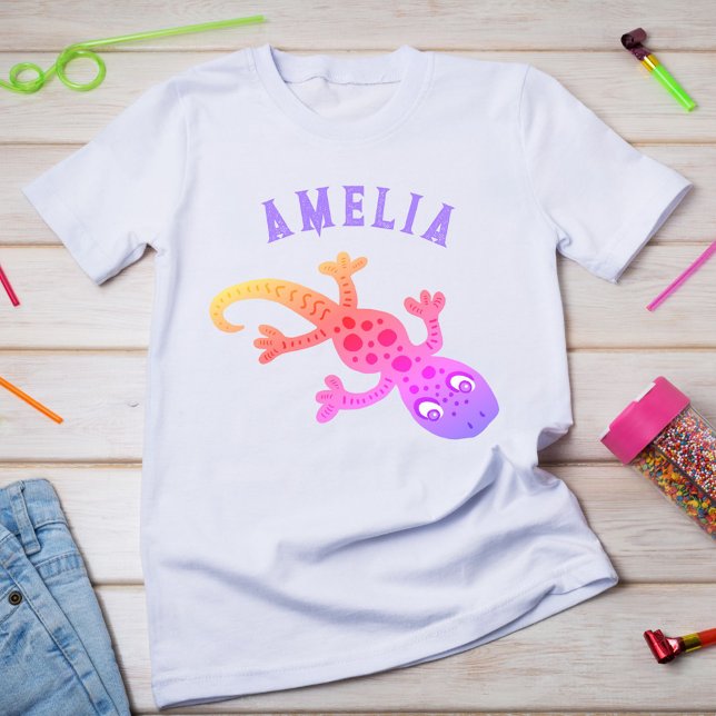 Camiseta Nombre de niño pequeño con lagartija rosa Gecko (Subido por el creador)