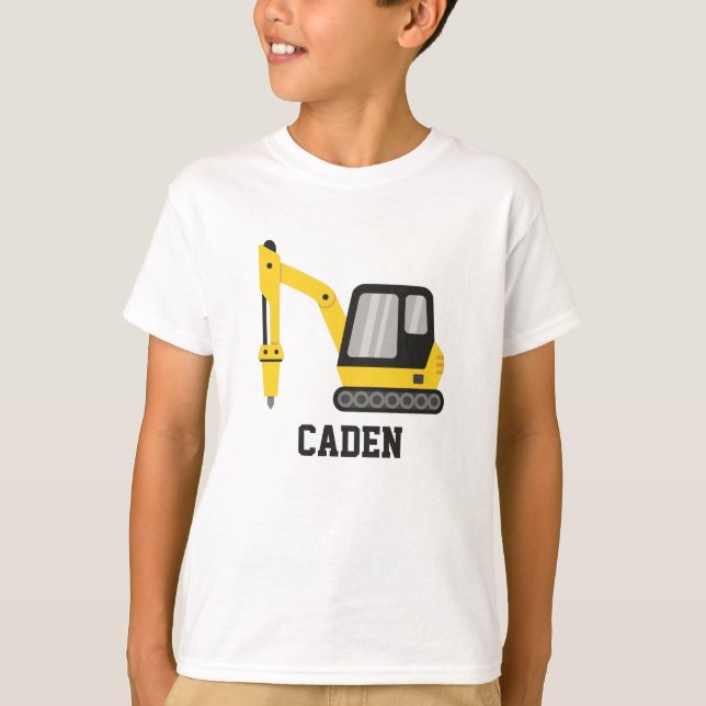 Camiseta Nombre de niño(s) extravasador amarillo de constru (Anverso)