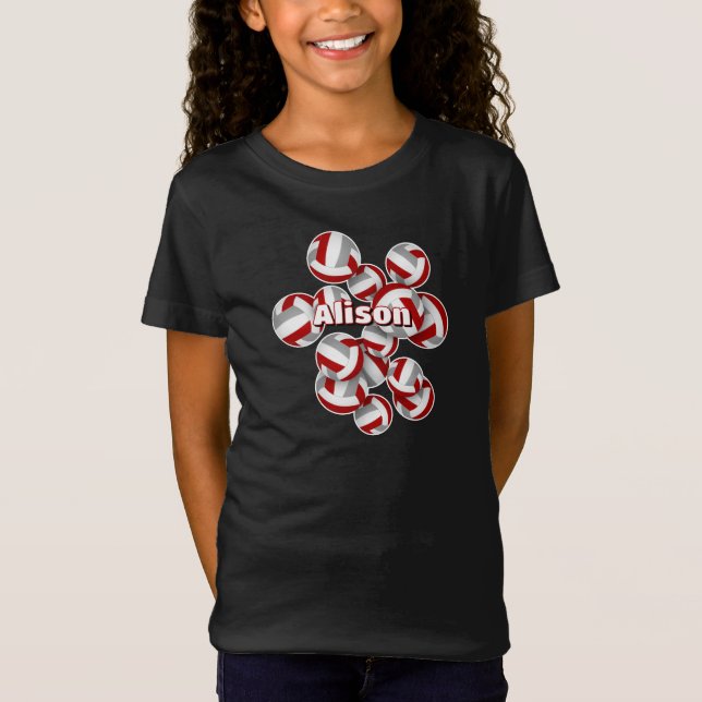 Camiseta nombre de personalizados de voleibol gris rojo (Anverso)