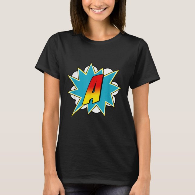 Camiseta Nombre de superhéroe de la letra A Disfraz retro d (Anverso)