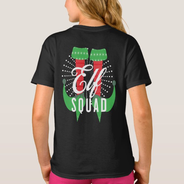 Camiseta Nombre de vacaciones de Elf Heels Squad Navidades (Reverso)
