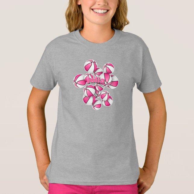 Camiseta nombre del atleta de baloncesto blanco rosa (Anverso)
