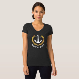 Camiseta Nombre del barco de anclaje Hojas de Laurel de oro