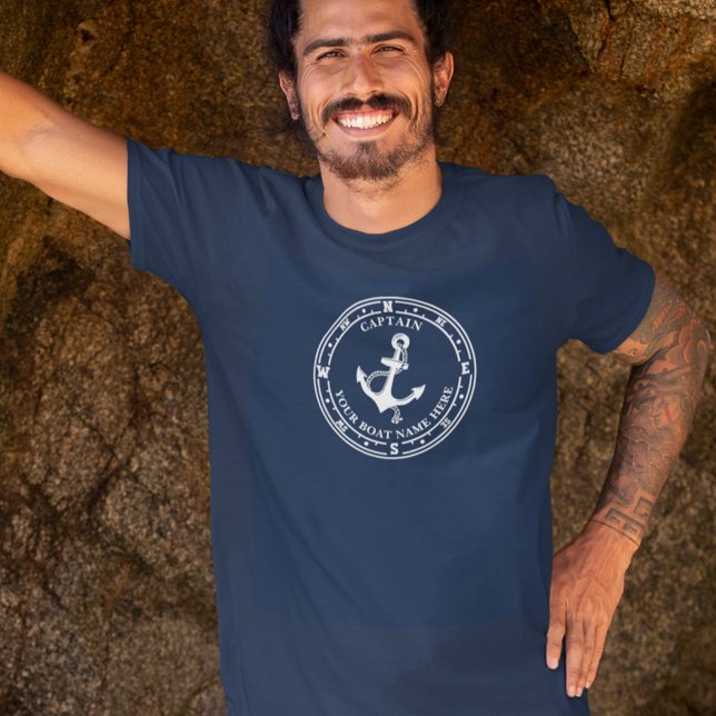 Camiseta Nombre del barco de la brújula del ancla náutica (Subido por el creador)