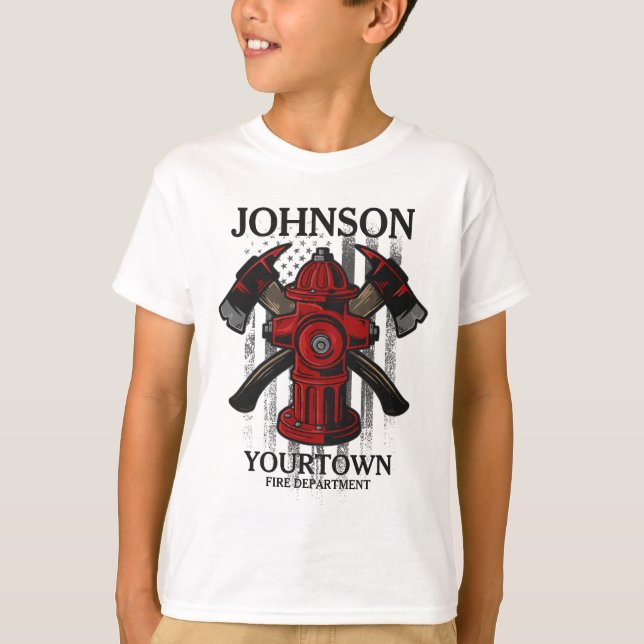 Camiseta NOMBRE DEL bombero Departamento de bomberos Bander (Anverso)