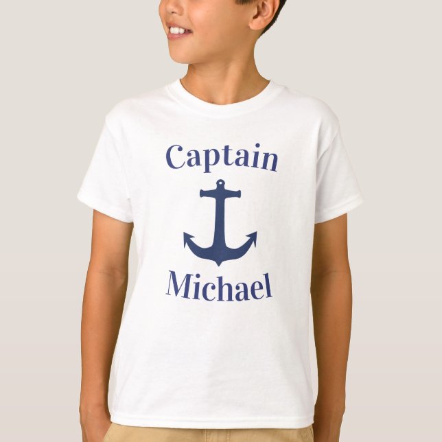 Camiseta Nombre del capitán Ancla del barco azul de la Mari (Anverso)