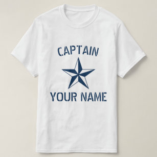 Camiseta Nombre del capitán del barco blanco azul marino es