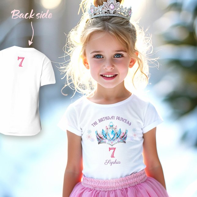 Camiseta Nombre del Chica de cumpleaños púrpura rosa de la  (Princess Crown Pink Blue Purple Birthday Girl Name T-Shirt)