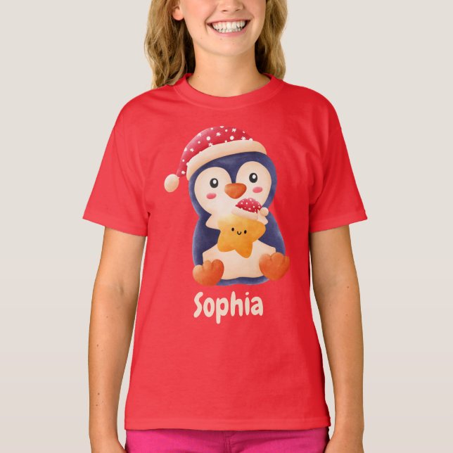 Camiseta Nombre del chica del Personalizado del pingüino fe (Anverso)