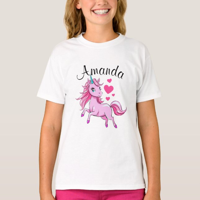 Camiseta Nombre del Chica Unicornio de saltos rosados vibra (Anverso)
