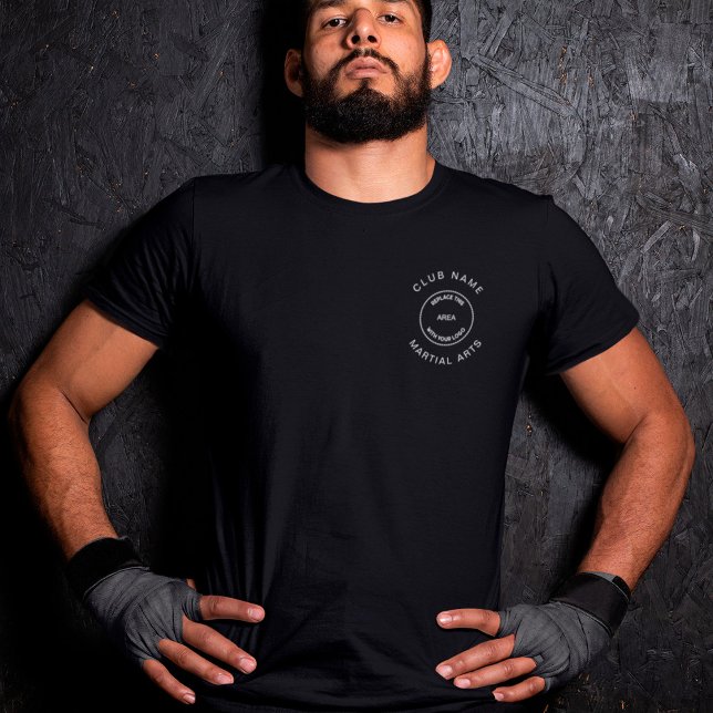 Camiseta Nombre del club de artes marciales negro frontal y (Subido por el creador)
