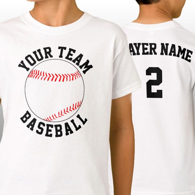 Camiseta Nombre del equipo de béisbol personalizado, número (Custom baseball team shirts with personalized team name, player name and player jersey number.)