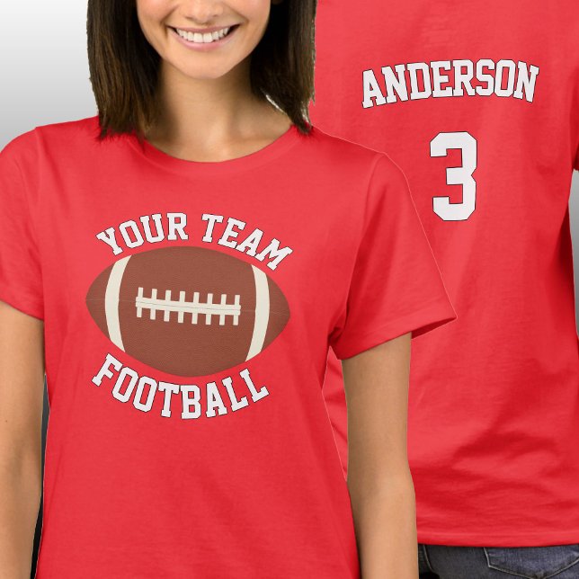Camiseta Nombre del equipo de fútbol personalizado, nombre  (Custom women's football team shirts with personalized team name, player name and jersey number.)