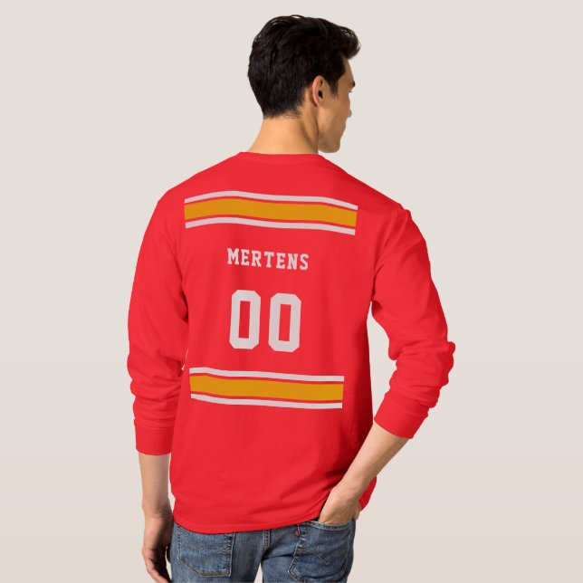 Camiseta Nombre del equipo deportivo blanco amarillo rojo L (Reverso completo)