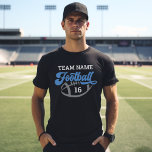 Camiseta Nombre del jugador de fútbol personalizado y númer<br><div class="desc">Camiseta de fútbol de los hombres delantero y negro - mostrada en diseño negro incluye el guión "Fútbol" con texto que se puede personalizar para el nombre del equipo,  el apellido del jugador y el número de camiseta. Los colores blanco,  azul y gris se pueden personalizar.</div>