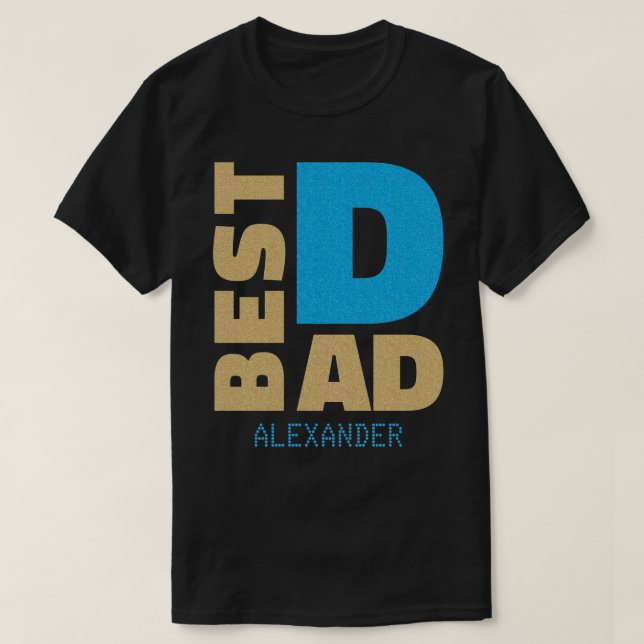 Camiseta Nombre del mejor Purpurina azul dorado de papá per (Diseño del anverso)