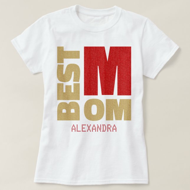 Camiseta Nombre del mejor Purpurina de oro rojo de mamá per (Diseño del anverso)