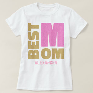 Camiseta Nombre del mejor Purpurina de oro rosado de mamá p