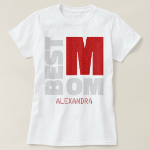 Camiseta Nombre del mejor Purpurina de plata roja de mamá p