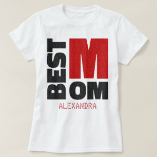 Camiseta Nombre del mejor Purpurina negro rojo de mamá pers