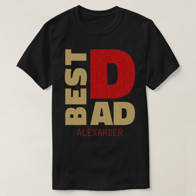 Camiseta Nombre del mejor Purpurina rojo dorado de papá per (Diseño del anverso)