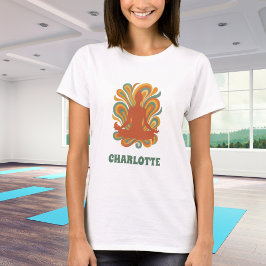 Camiseta Nombre del naranja verde retro de yoga pose swirls