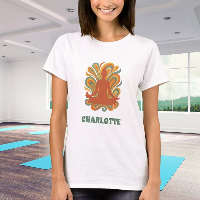 Camiseta Nombre del naranja verde retro de yoga pose swirls (Subido por el creador)