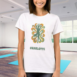 Camiseta Nombre del naranja verde retro de yoga pose swirls