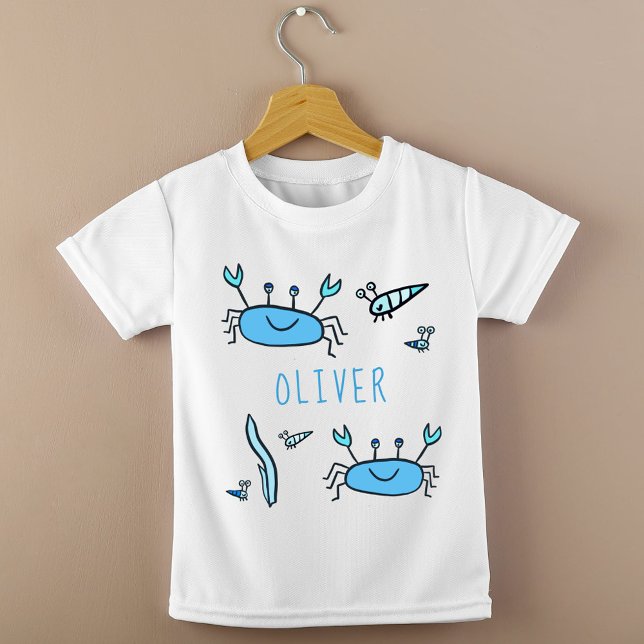Camiseta Nombre del niño de animales de mar de cangrejo azu (Subido por el creador)