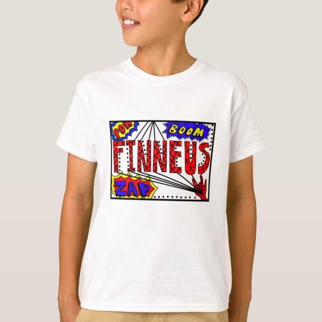 Camiseta Nombre del niño Finneus Spider Súper Poderes Web (Anverso)