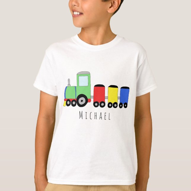 Camiseta Nombre del tren locomotor colorido del niño person (Anverso)