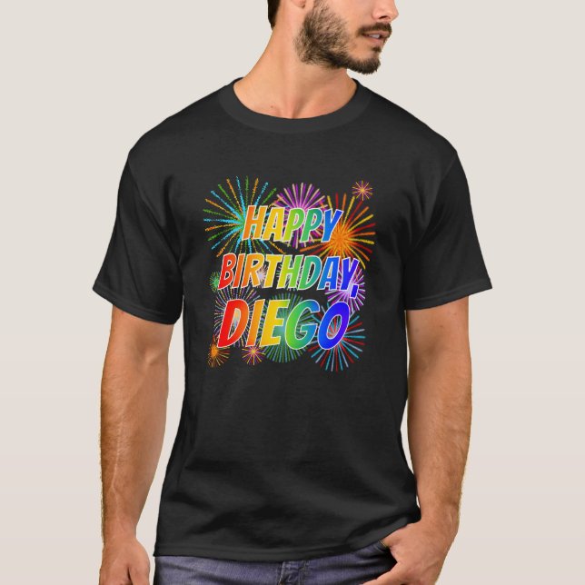 Camiseta Nombre "DIEGO", Divertido "FELIZ CUMPLEAÑOS" (Anverso)