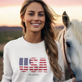 Camiseta Nombre, diseño del esténcil de EE.UU., mujeres de