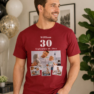 Camiseta Nombre edad cumpleaños collage de fotos rojo