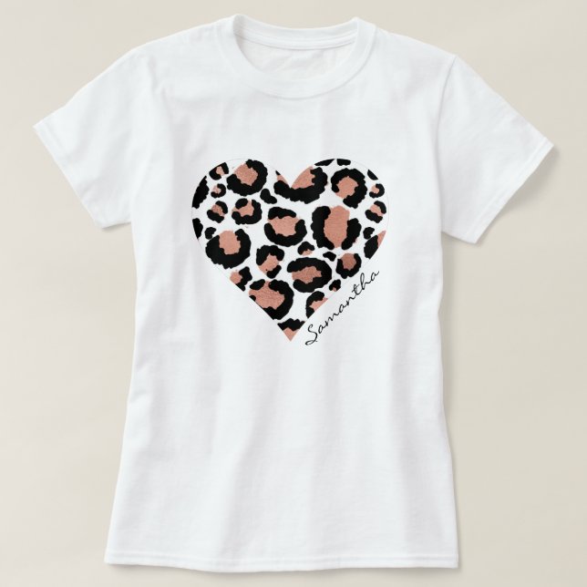Camiseta Nombre elegante del corazón del leopardo (Diseño del anverso)