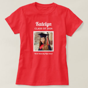 Camiseta Nombre en guión Foto Clase de 2026 Rojo