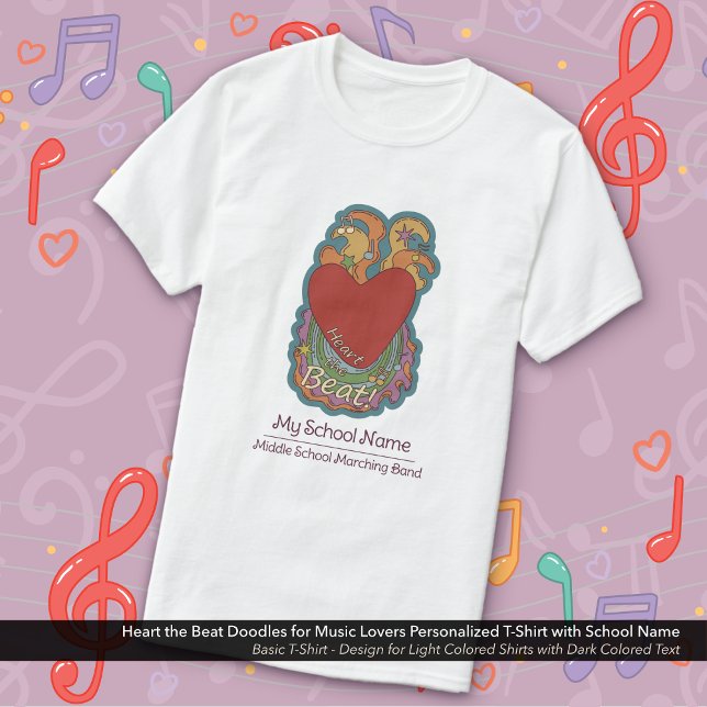 Camiseta Nombre escolar de los amantes de la música Heart t (Heart the Beat Doodles Music Lovers T-Shirt Personalized with School with Your Name)