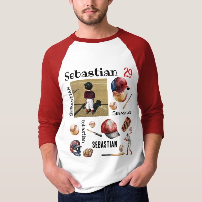 Camiseta Nombre fotográfico PERSONALIZADO del jugador de bé (Anverso)