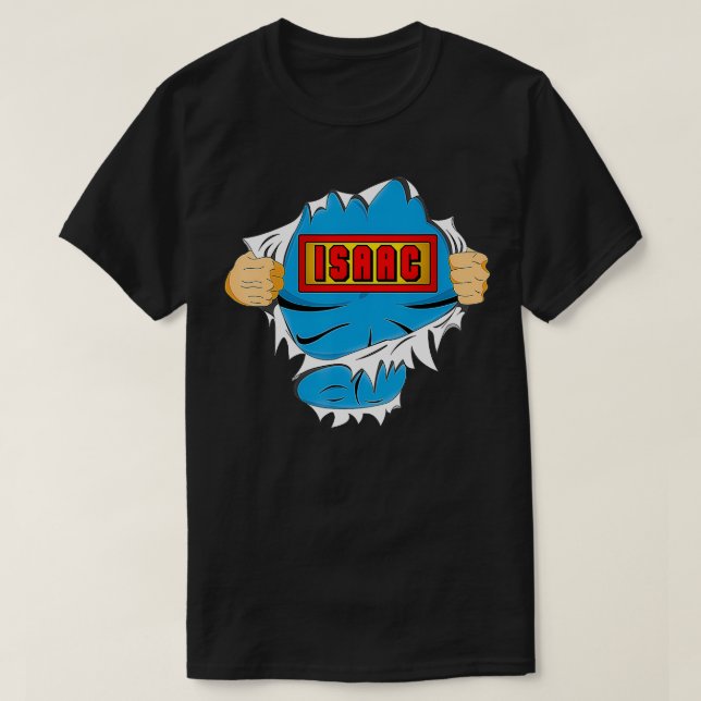 Camiseta Nombre Isaac Regalo de superhéroe para niños con n (Diseño del anverso)