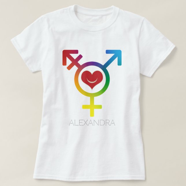 Camiseta Nombre LGBT de Gay Gay: Corazón del Arcoiris Trans (Diseño del anverso)