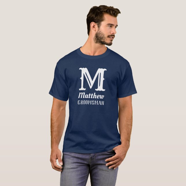 Camiseta Nombre Monograma Masculino Regalo para Padrino Bod (Anverso completo)