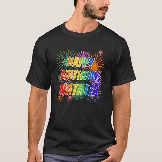 Camiseta Nombre "NATALIA", Diversión "FELIZ CUMPLEAÑOS" (Anverso)