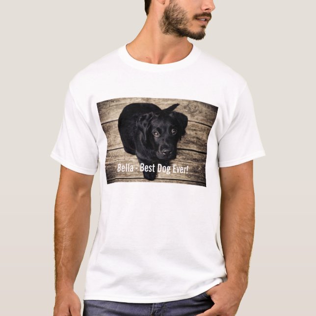 Camiseta Nombre negro personalizado de la foto del perro (Anverso)