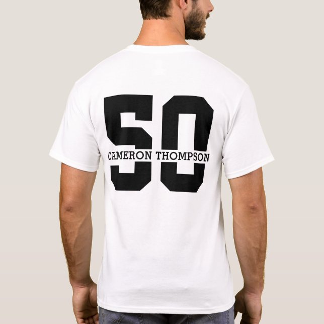 Camiseta Nombre personalizado 50 cumpleaños moderno (Reverso)