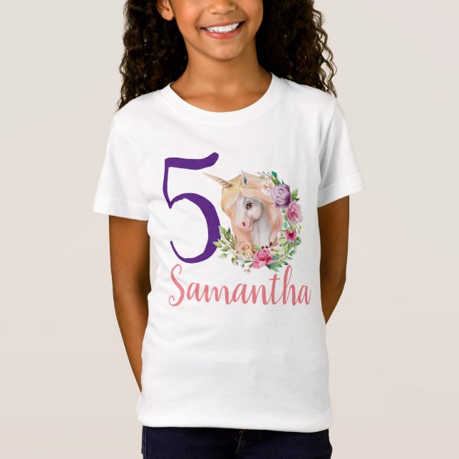 Camiseta Nombre personalizado Age Unicorn Floral (Anverso)