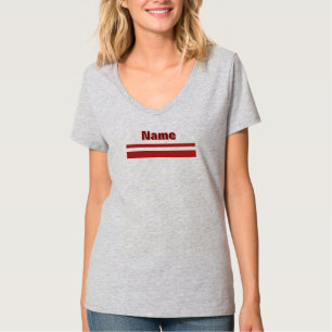 Camiseta Nombre personalizado Banda roja Mujeres Gris