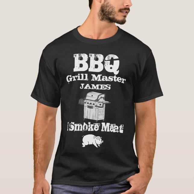 Camiseta Nombre personalizado BBQ Grill Master Smoat Meat P (Anverso)