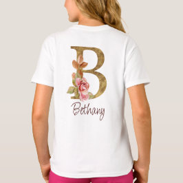 Camiseta Nombre personalizado Blush rosas rosadas hoja de o