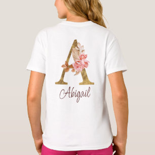 Camiseta Nombre personalizado Blush rosas rosadas Hoja de O